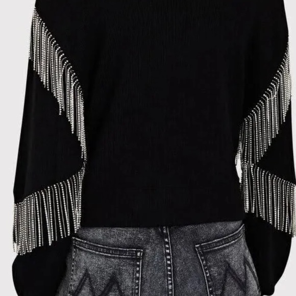 New Free People X Vintage Soul Crystal Fringe Crew Size S Washed Black - Picture 3 of 14